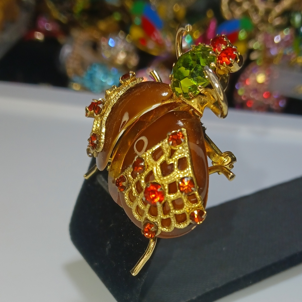 Vintage Insect Beetle Bug Rhinestone Brooch Pin Glass - Picture 5 of 16